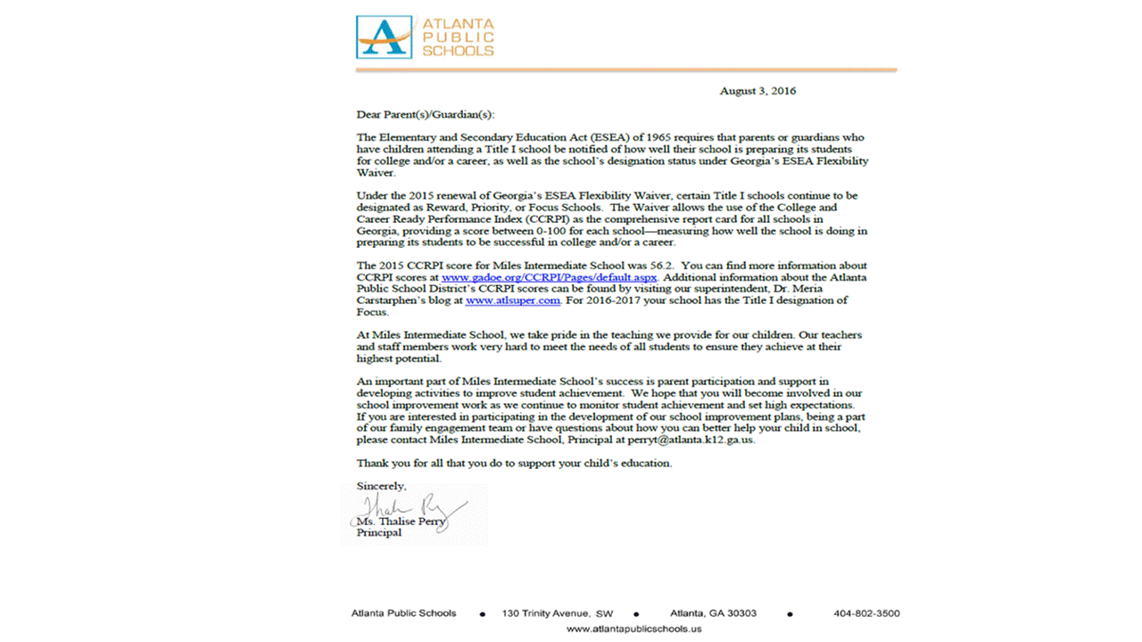 Miles Intermediate Designation Letter